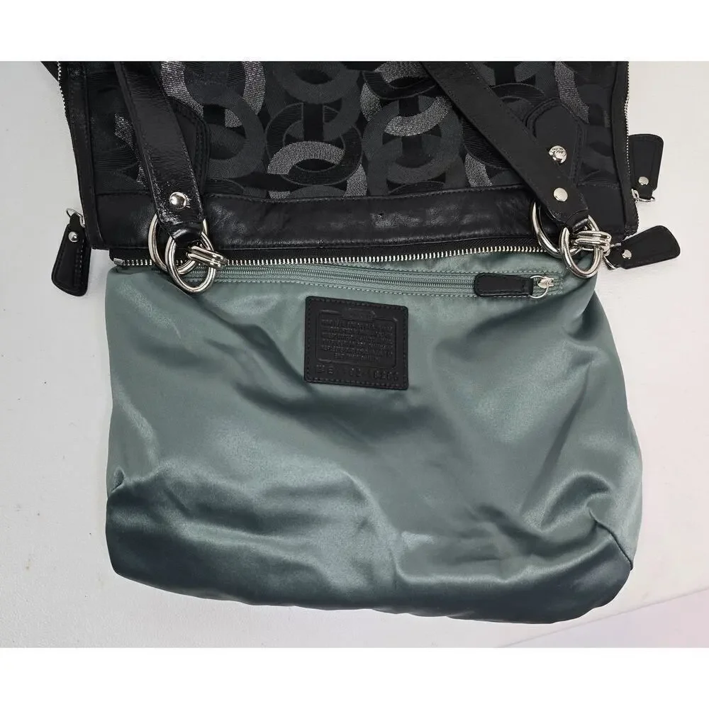 Coach Sig Kristin Metallic Zip Bag Tote Shoulder Bag Black/Silver 18286